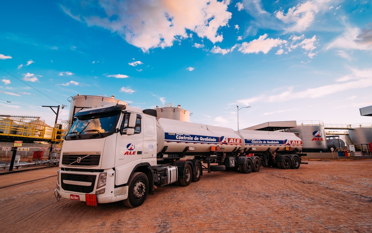 White water tanker truck on an industrial site